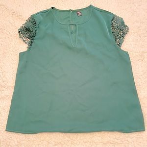SHEIN Decorative Sleeve Sheer Hunter Green Top L